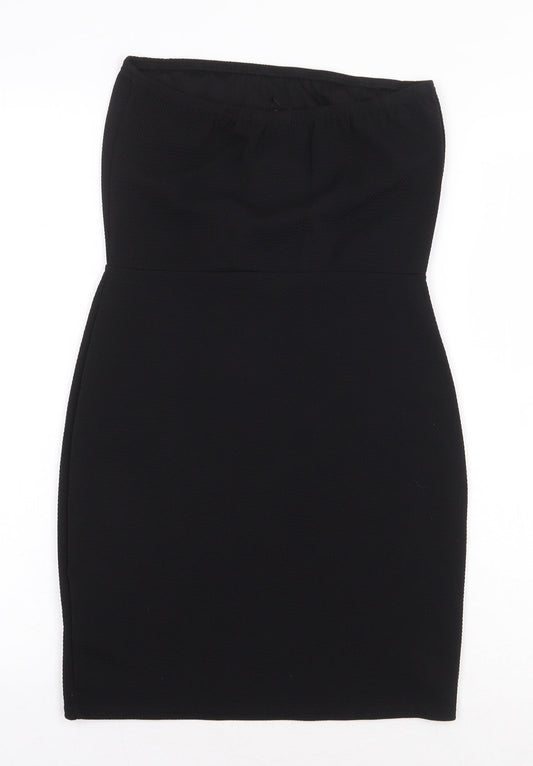 PRETTYLITTLETHING Womens Black Polyurethane Pencil Dress Size 10 Off the Shoulder Pullover