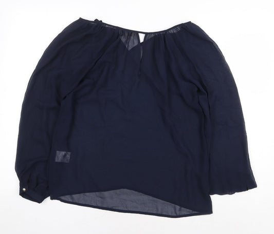 Papaya Womens Blue Polyester Basic Blouse Size 8 Boat Neck