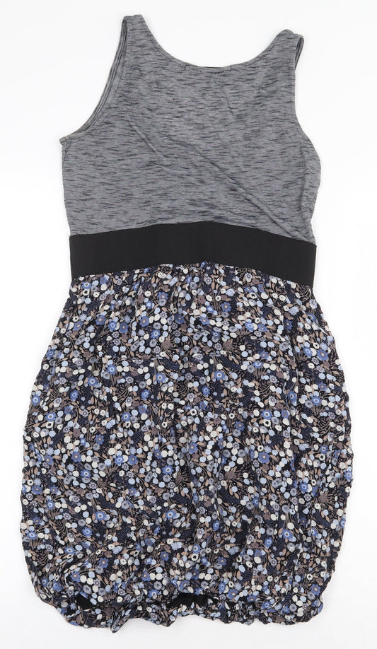 Zara Womens Grey Floral Viscose Tank Dress Size M Scoop Neck Pullover