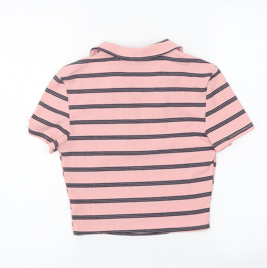 SheIn Womens Pink Striped Viscose Basic T-Shirt Size XS Collared