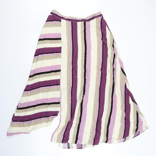 Marks and Spencer Womens Multicoloured Striped Polyester A-Line Skirt Size 14 Zip