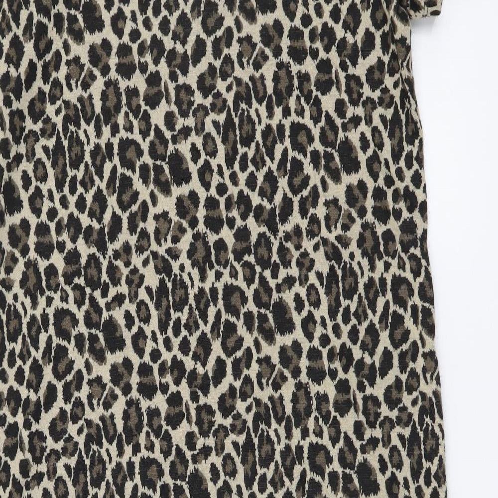 NEXT Womens Brown Animal Print Polyester Pinafore/Dungaree Dress Size 10 Round Neck Pullover - Leopard Print