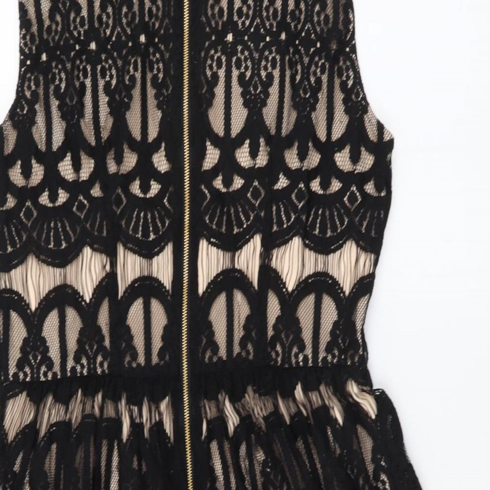 Oasis Womens Black Polyester Fit & Flare Size 12 Round Neck Zip