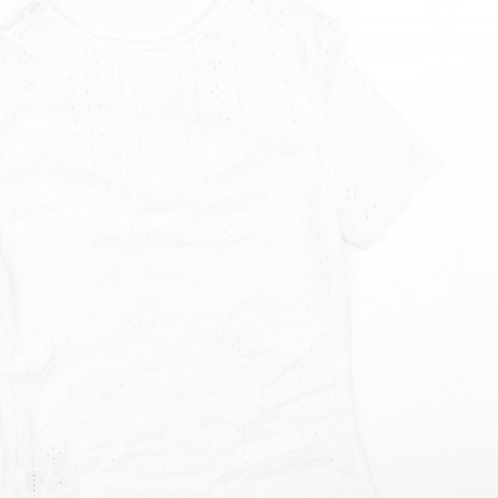 SheIn Womens White Geometric Polyester Basic Blouse Size M Round Neck