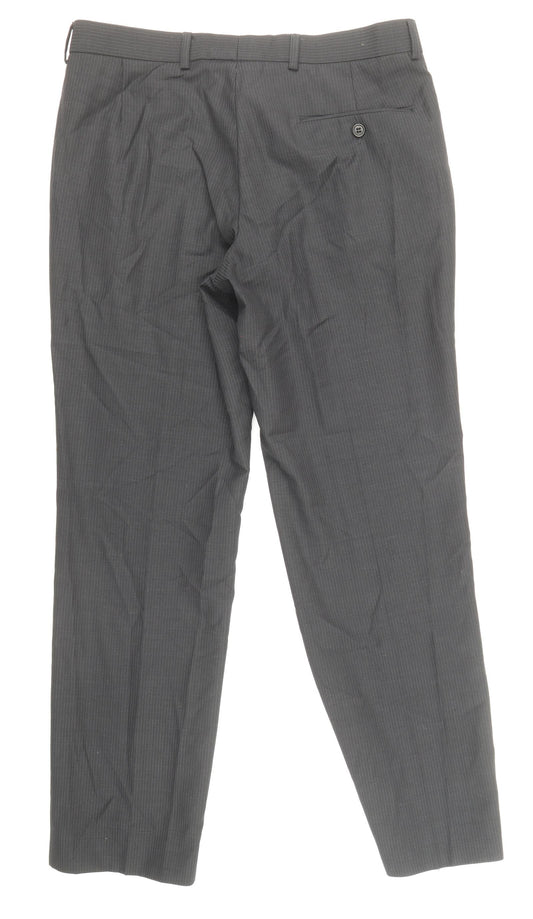 Marks and Spencer Mens Grey Polyester Dress Pants Trousers Size S Regular Zip
