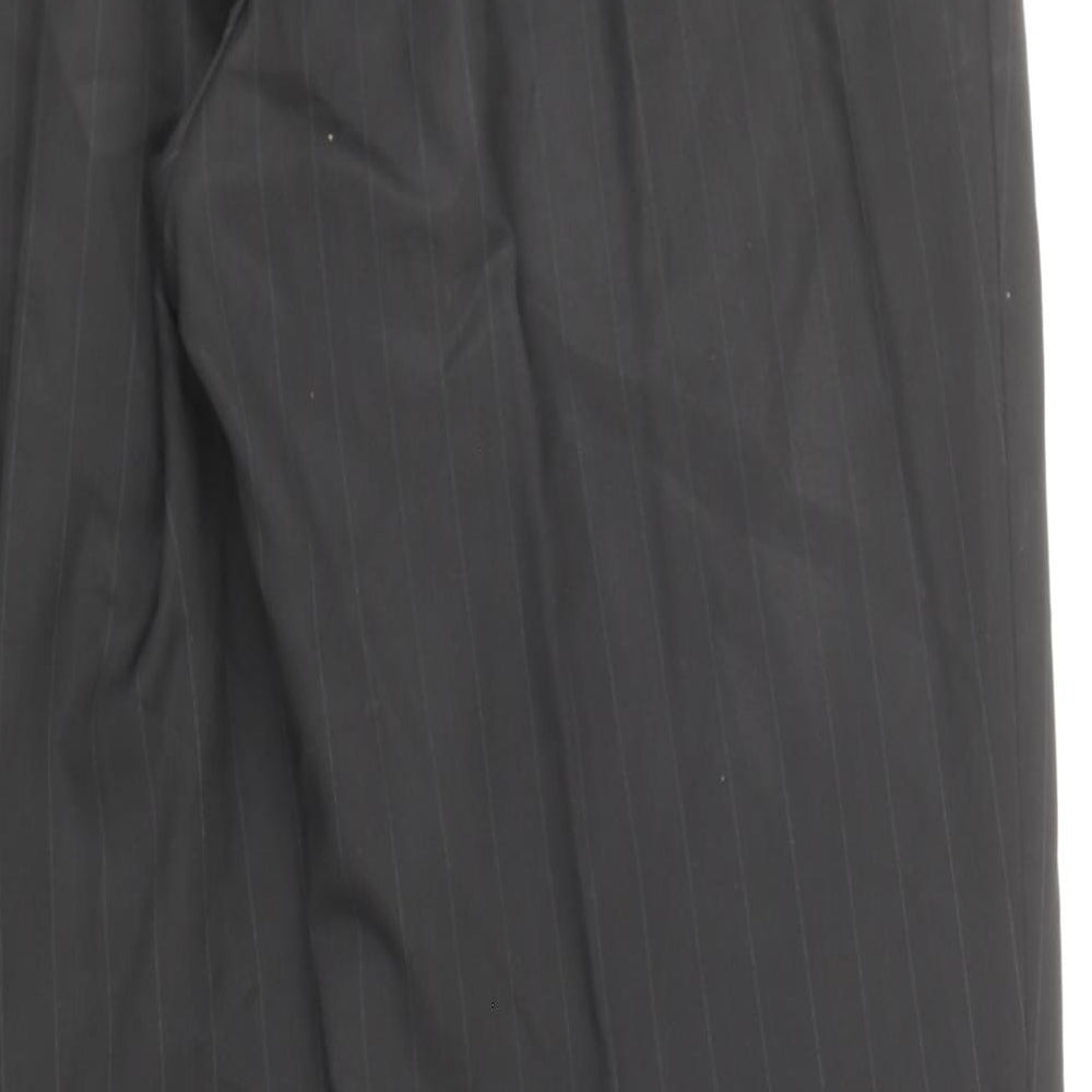 Preworn Mens Black Striped Wool Trousers Size 36 in Regular Zip