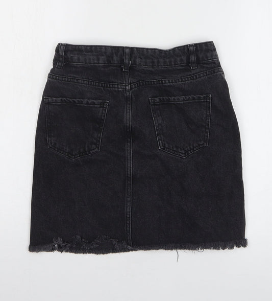 New Look Womens Black Cotton A-Line Skirt Size 8 Zip