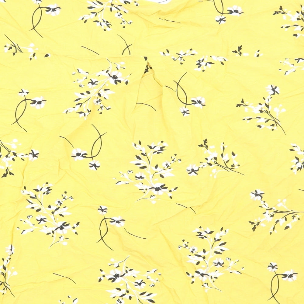Autograph Womens Yellow Floral Viscose Basic Button-Up Size 14 V-Neck