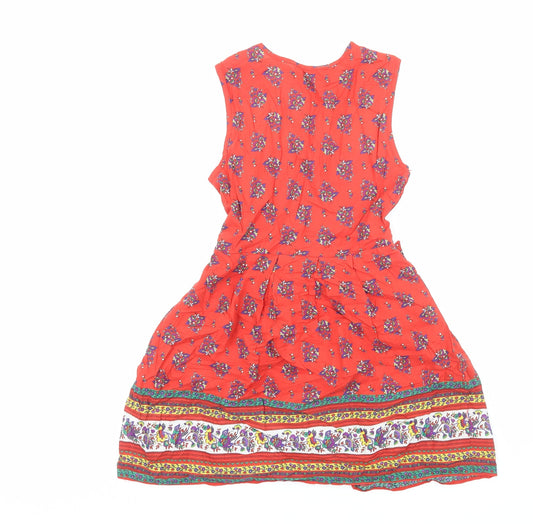 Dorothy Perkins Womens Red Geometric Cotton Fit & Flare Size 8 V-Neck Pullover