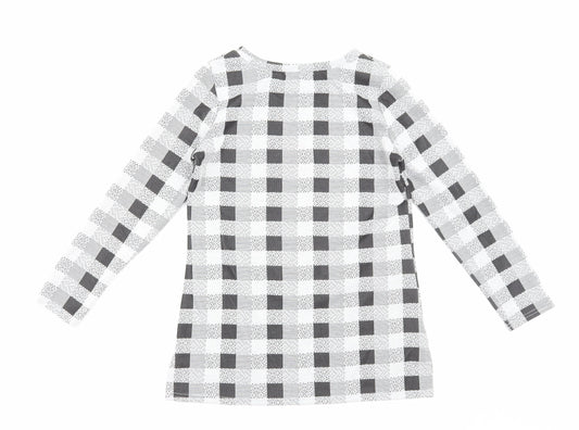 Alexara Womens Grey Check Polyester Basic T-Shirt Size S Round Neck