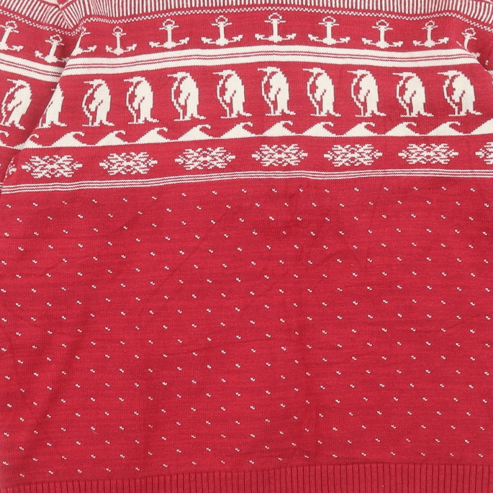 H&M Mens Red Round Neck Geometric Cotton Pullover Jumper Size M - Arctic Animals, Christmas