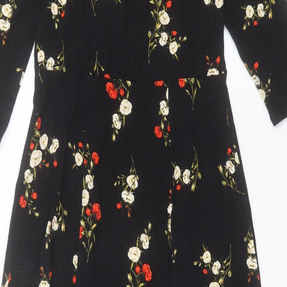 Dorothy Perkins Womens Black Floral Viscose A-Line Size 8 Round Neck Pullover - Slit