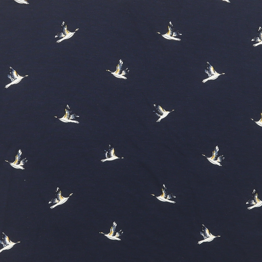 F&F Womens Blue Geometric Viscose Basic T-Shirt Size 8 Round Neck - Bird Print Cold Shoulder