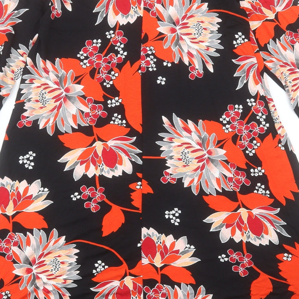Debenhams Womens Orange Floral Viscose A-Line Size 10 Round Neck Button