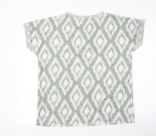 Bonmarché Womens Green Geometric Polyester Basic T-Shirt Size 14 Round Neck