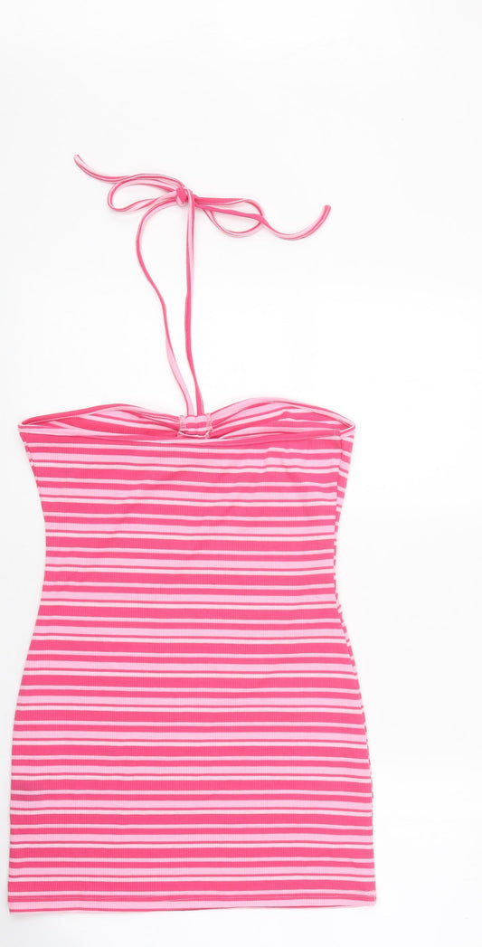 SheIn Womens Pink Striped Cotton Basic Tank Size M Sweetheart