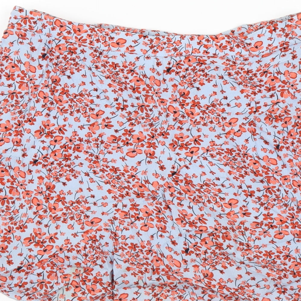 H&M Womens Blue Floral Viscose Swing Skirt Size M Zip