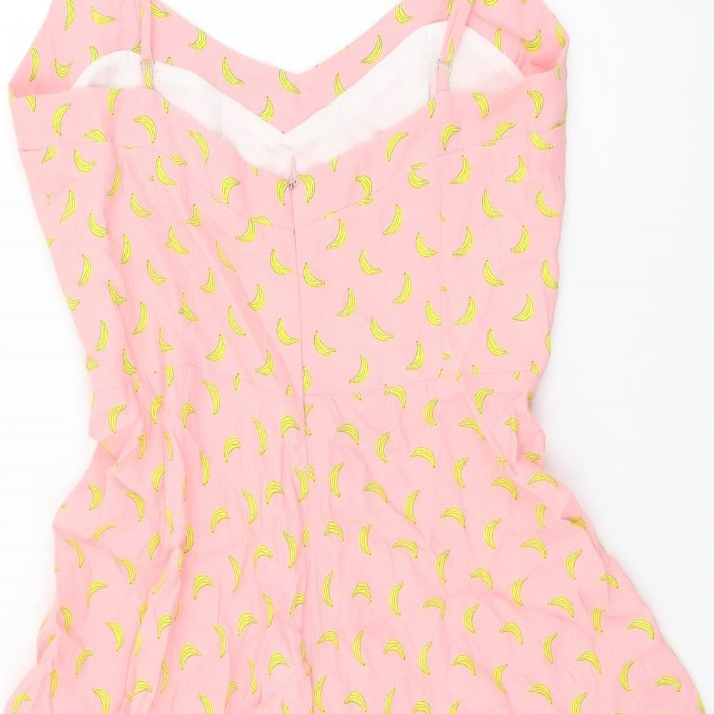 Zara Womens Pink Geometric Viscose Playsuit One-Piece Size XS Zip