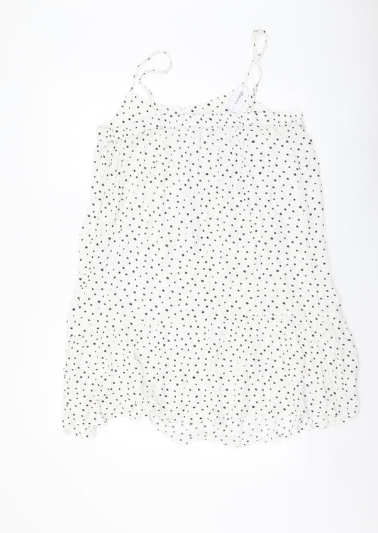 George Womens White Polka Dot Viscose Mini Size M Scoop Neck Pullover