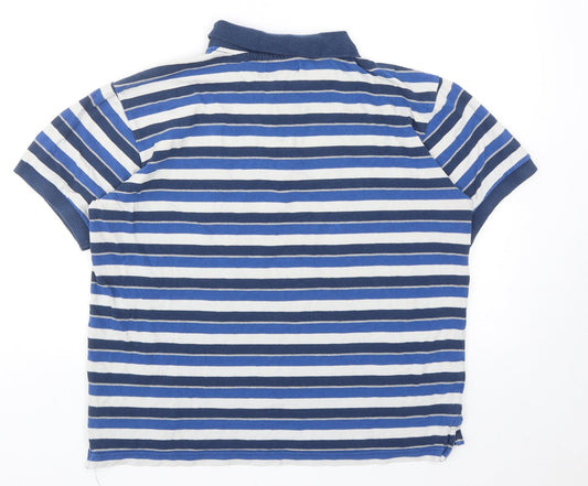 Carson Mens Blue Striped Cotton Polo Size M Collared Button