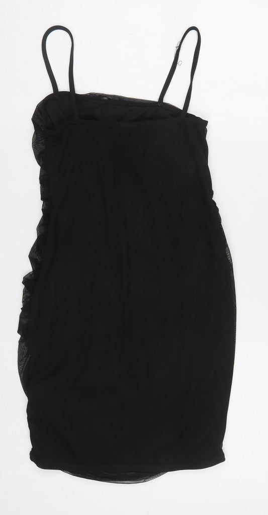 PRETTYLITTLETHING Womens Black Polyester Mini Size 10 Square Neck Pullover