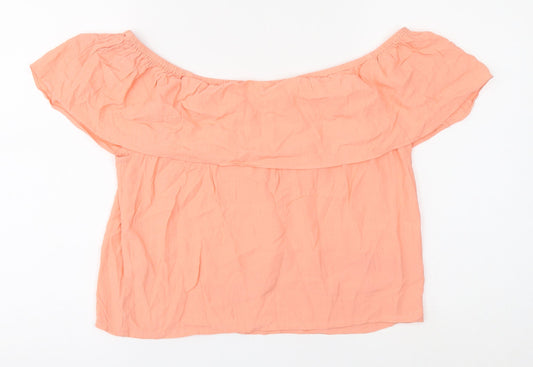 Miss Selfridge Womens Pink Viscose Cropped Blouse Size 10 Boat Neck