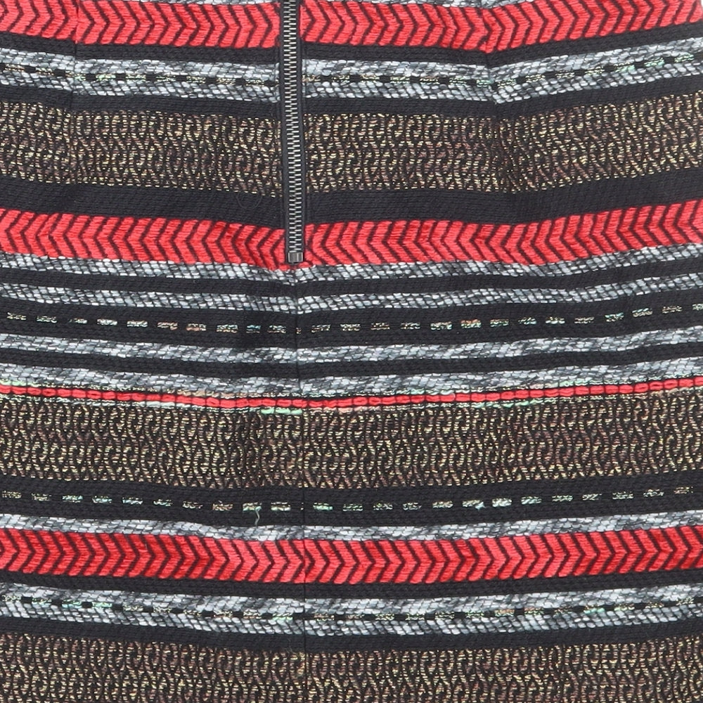 Marks and Spencer Womens Multicoloured Striped Cotton Straight & Pencil Skirt Size 8 Zip