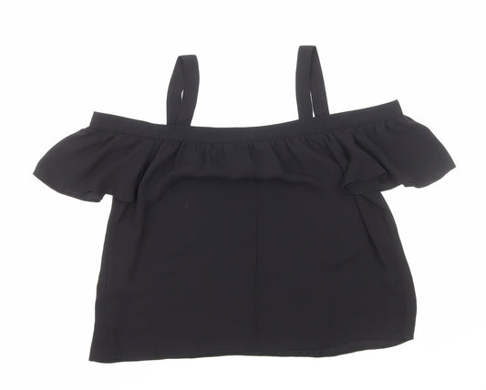 Miss Selfridge Womens Black Polyester Cropped Blouse Size 8 Off the Shoulder