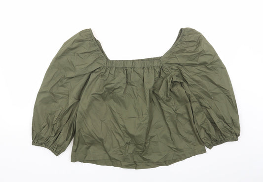 New Look Womens Green Cotton Basic Blouse Size 8 Square Neck