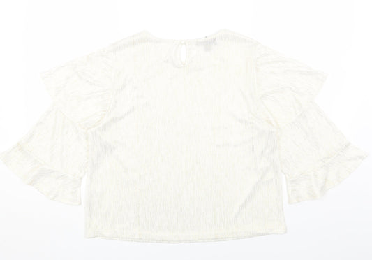 Cutie Womens White Polyester Basic Blouse Size 12 Round Neck