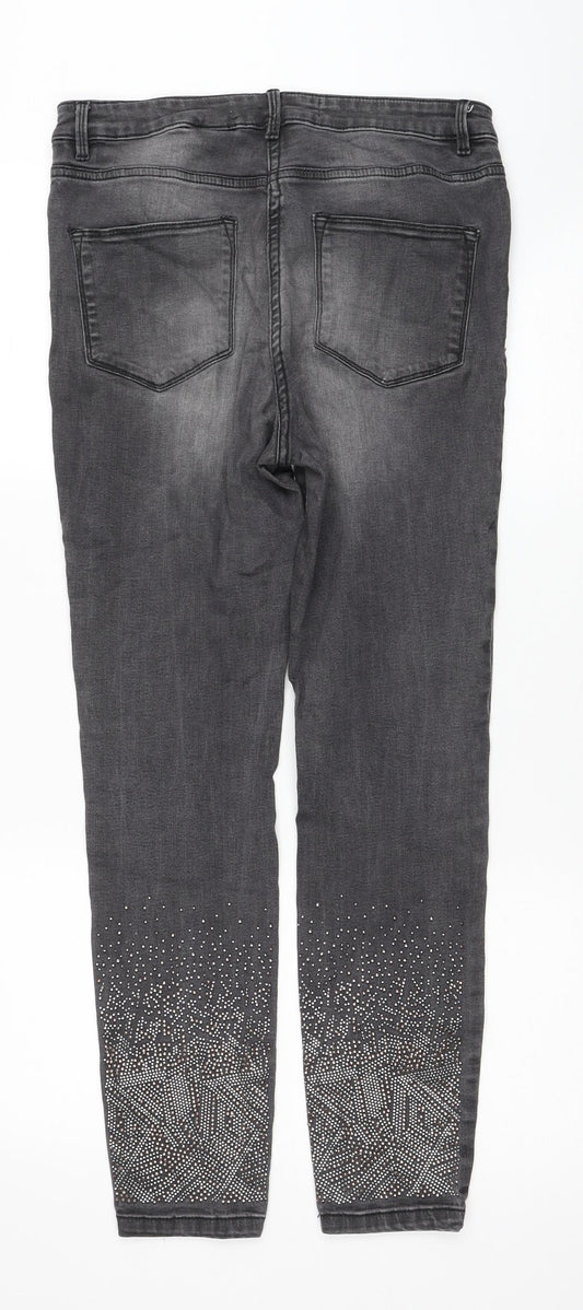 NEXT Womens Grey Cotton Skinny Jeans Size 28 in Regular Drawstring