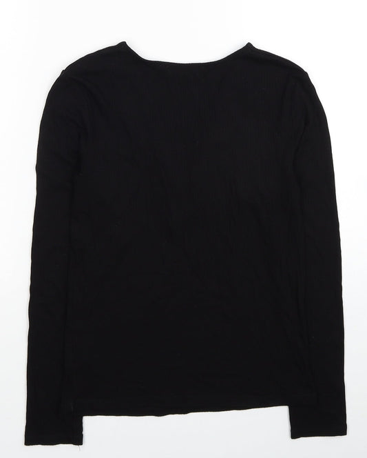 Miss Selfridge Womens Black Viscose Basic T-Shirt Size 10 V-Neck