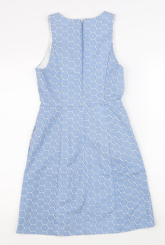 Gap Womens Blue Geometric Cotton A-Line Size 6 Scoop Neck Zip