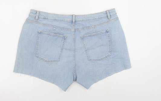Marks and Spencer Womens Blue Cotton Cut-Off Shorts Size 22 Regular Button