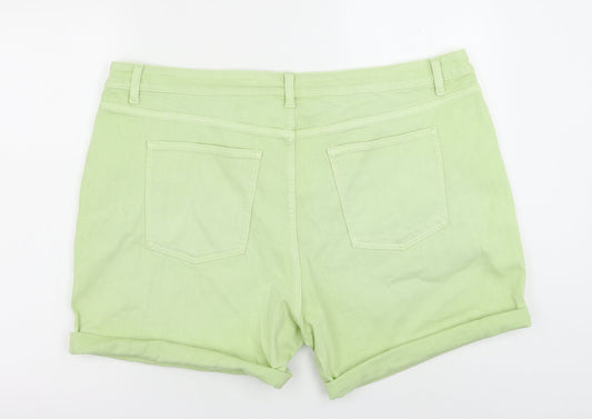 Marks and Spencer Womens Green Cotton Boyfriend Shorts Size 22 Regular Button