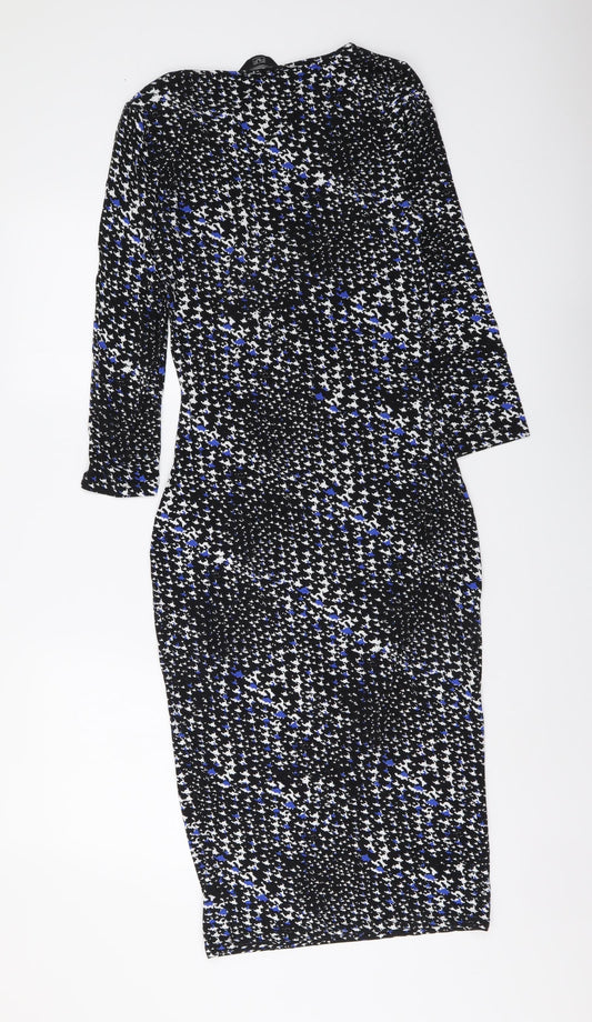 F&F Womens Black Geometric Viscose Bodycon Size 8 Boat Neck Pullover