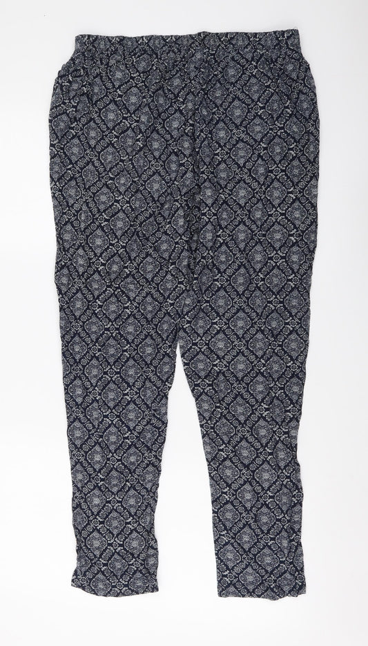 Autonomy Womens Blue Geometric Viscose Trousers Size 12 L27 in Regular