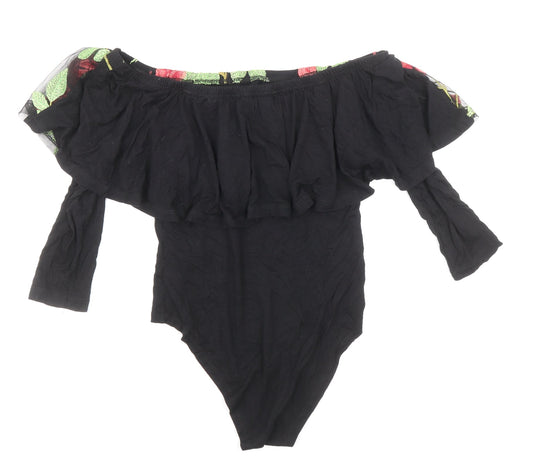 Select Womens Black Viscose Bodysuit One-Piece Size 10 Snap