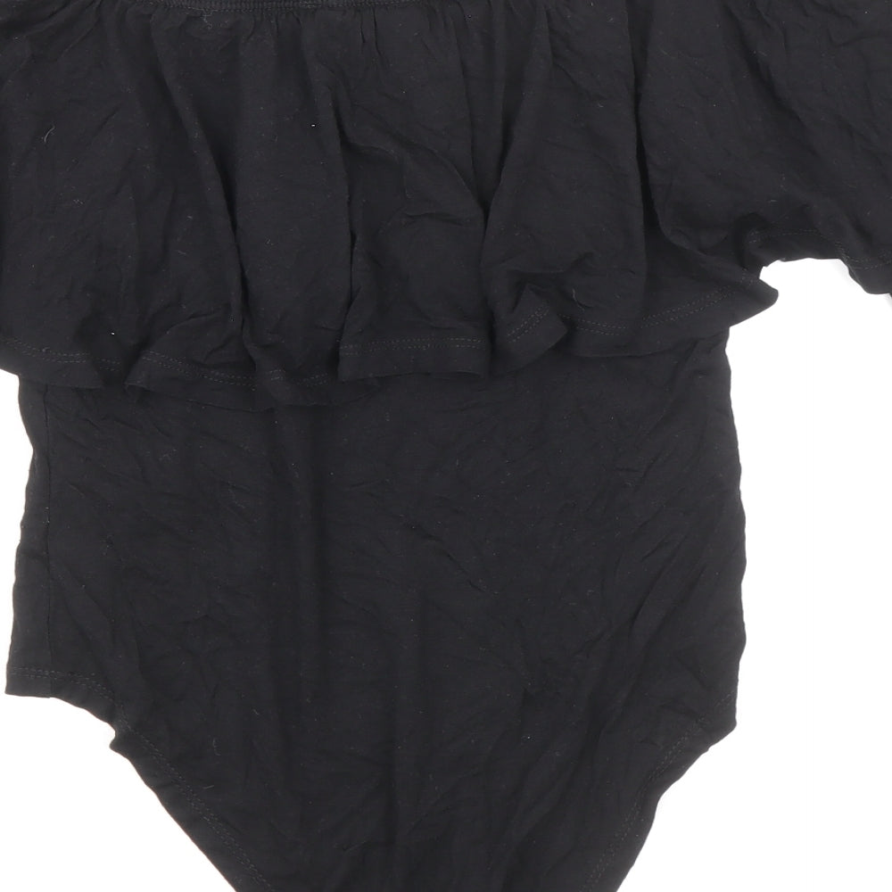 Select Womens Black Viscose Bodysuit One-Piece Size 10 Snap