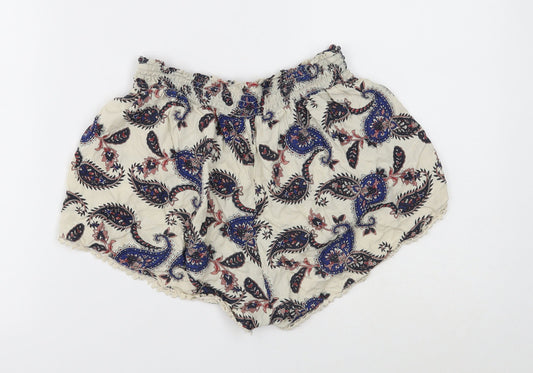Primark Womens Multicoloured Paisley Viscose Hot Pants Shorts Size 8 Regular Drawstring