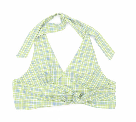 SheIn Womens Green Plaid Cotton Cropped Tank Size S Halter