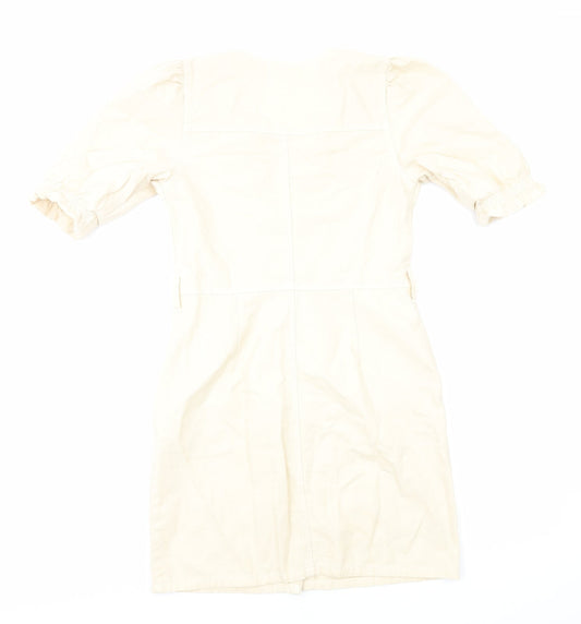 Miss Selfridge Womens Ivory Cotton Mini Size 6 V-Neck Button