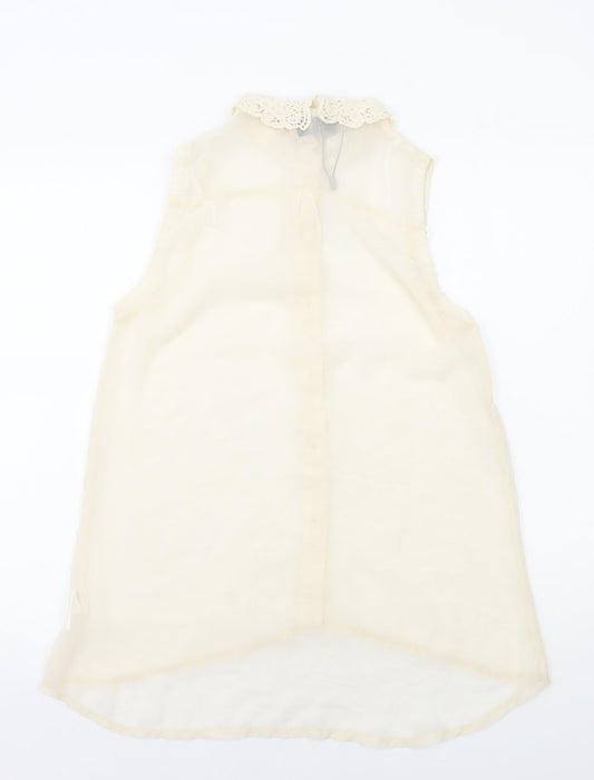 AX Paris Womens Ivory Polyester Basic Button-Up Size 10 Collared