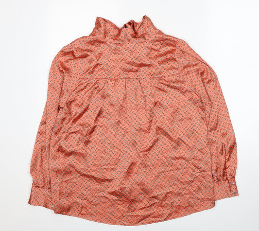 Zara Womens Orange Geometric Polyester Basic Blouse Size S V-Neck