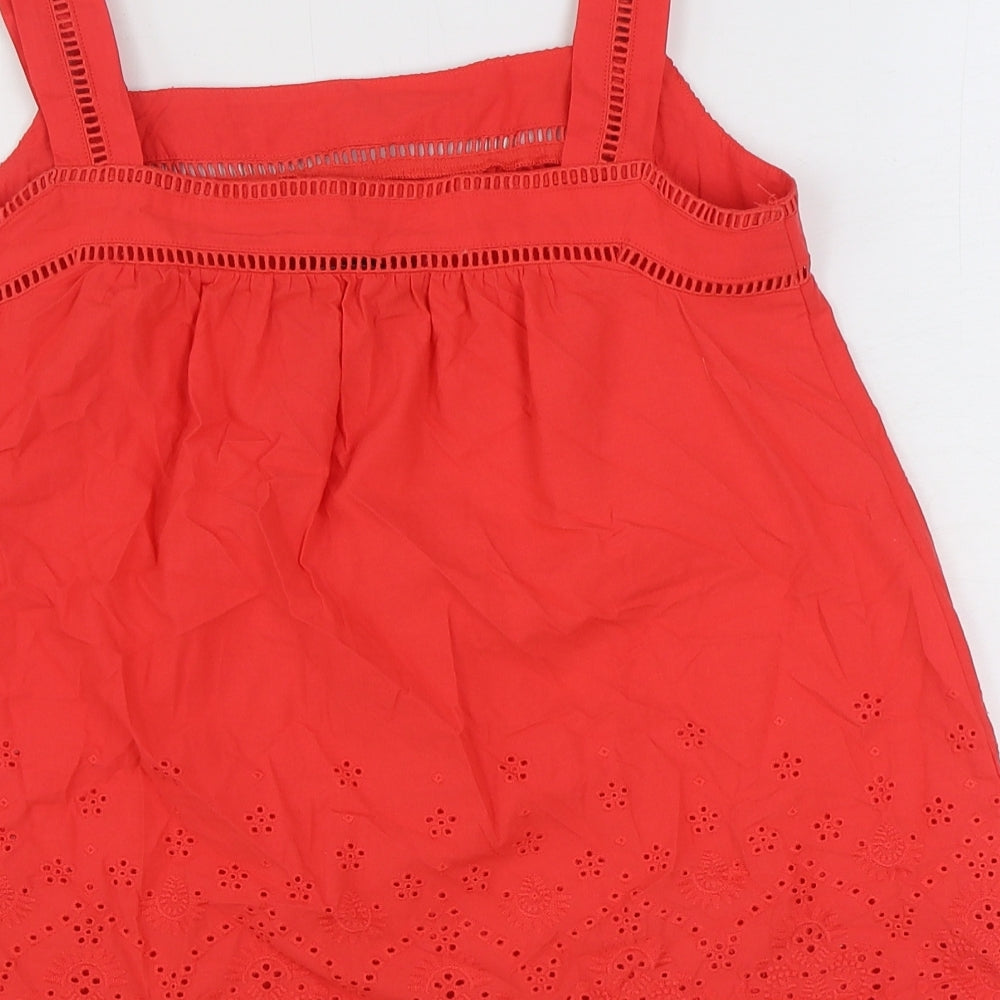 Marks and Spencer Womens Red 100% Cotton Basic Blouse Size 8 Square Neck