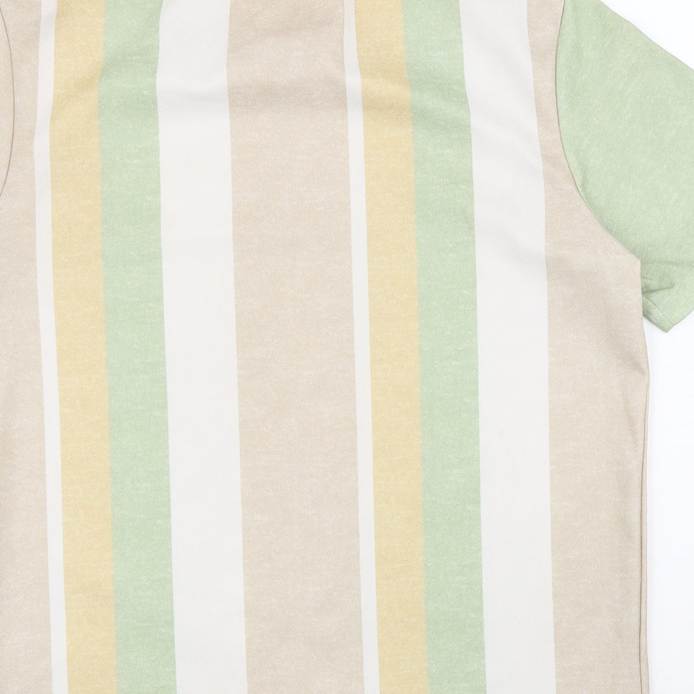 SheIn Womens Multicoloured Striped Polyester Basic T-Shirt Size S Round Neck