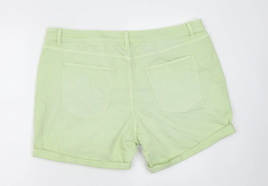 Marks and Spencer Womens Green Cotton Boyfriend Shorts Size 22 Regular Button