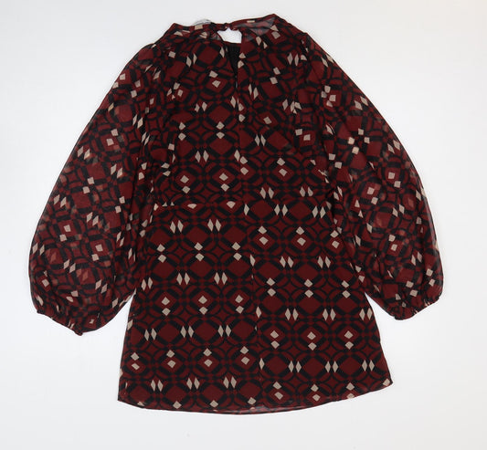 Zara Womens Brown Geometric Polyester Mini Size S Round Neck Pullover