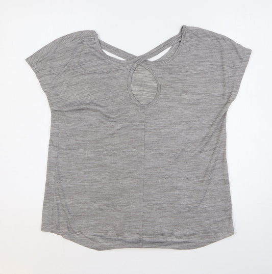 Matalan Womens Grey Striped Polyester Basic T-Shirt Size M Round Neck