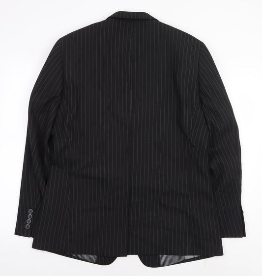 Avenue Mens Black Striped Polyester Jacket Blazer Size 42